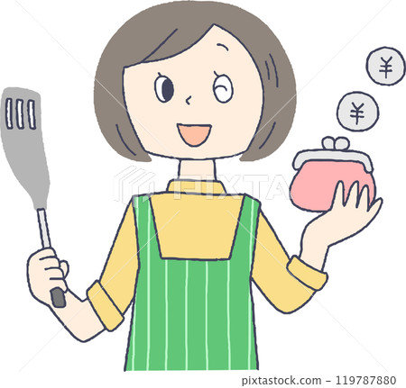 Illustration of a housewife saving money Illustration of a housewife saving money 119787880
