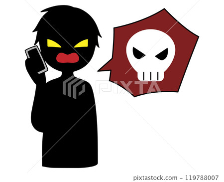 Image of a dangerous conversation between a villain talking on a smartphone and a skull and crossbones 119788007