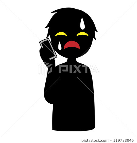 Black silhouette of a villain talking on a smartphone Black silhouette of a villain talking on a smartphone 119788046
