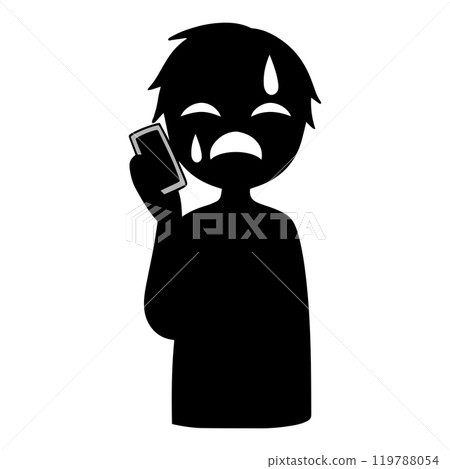 在智慧型手機上交談的惡棍圖像的黑色剪影的材料 119788054