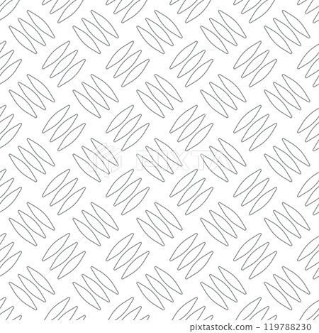 Diamond plate metal seamless pattern. Diamond structure texture. Metal construction background. Geometric diagonal tread stainless floor. Vector illustration isolated on white background 119788230