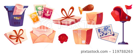 Postal collection with cartoon letterbox Postal collection with cartoon letterbox 119788263