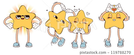 Cheerful groovy star mascots 119788270