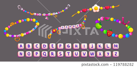 Friendship bead bracelet with cute charm isolated Friendship bead bracelet with cute charm isolated 119788282