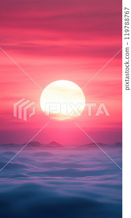 stunning sunset over tranquil waves creates serene atmosphere, with vibrant pink and orange hues blending beautifully in sky. sun casts warm glow, enhancing peaceful scene stunning sunset over tranquil waves creates serene atmosphere, with vibrant pink and orange hues blending beautifully in sky. sun casts warm glow, enhancing peaceful scene 119788767