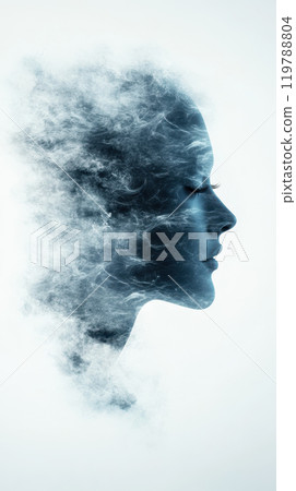 serene profile of woman surrounded by ethereal smoke, creating dreamlike atmosphere. soft hues and gentle lines evoke sense of calm and introspection serene profile of woman surrounded by ethereal smoke, creating dreamlike atmosphere. soft hues and gentle lines evoke sense of calm and introspection 119788804