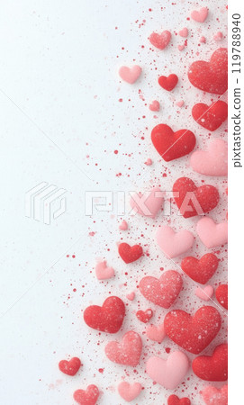 Colorful hearts scattered on white background create romantic atmosphere. Perfect for Valentine Day or love themed designs 119788940