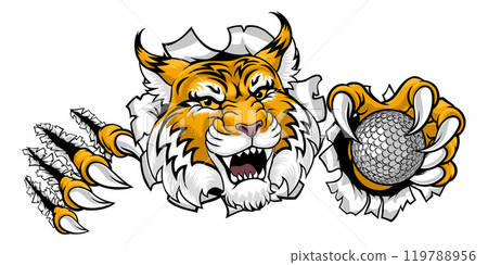 Wildcat Bobcat Golf Ball Sport Team Cartoon Mascot Wildcat Bobcat Golf Ball Sport Team Cartoon Mascot 119788956
