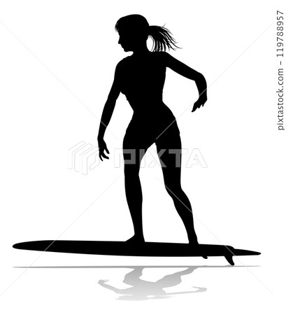 Woman Surfer Surfboard Female Surfer Silhouette Woman Surfer Surfboard Female Surfer Silhouette 119788957
