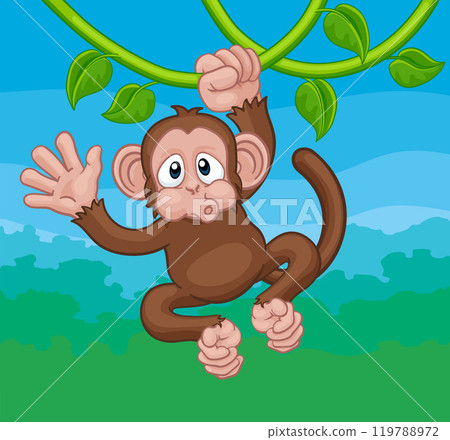 Monkey Singing On Jungle Vines Waving Cartoon 119788972