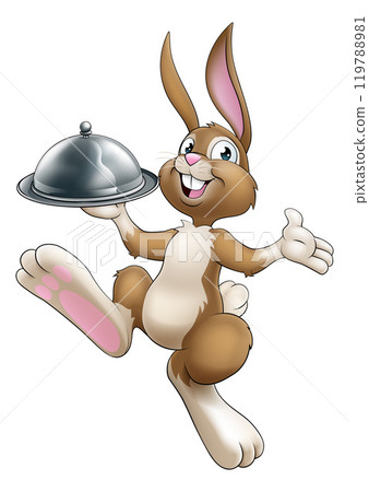 Easter Bunny Rabbit Cartoon Food Tray Cloche Chef 119788981