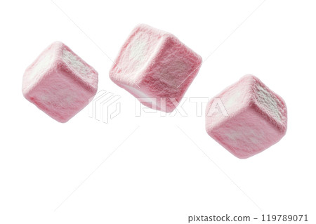 Pink marshmallows on a transparent background. AI-generated item 119789071