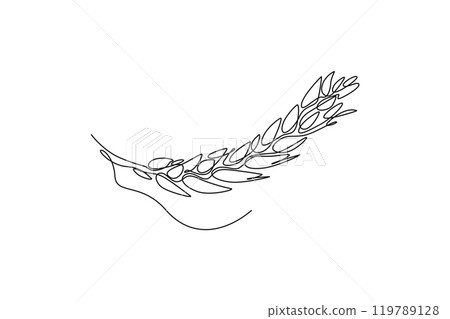 Continuous one line drawing whole healthy organic wheat grain for farm logo identity. Fresh staple food concept for breakfast cereal or groceries icon. Single line design vector graphic illustration 119789128