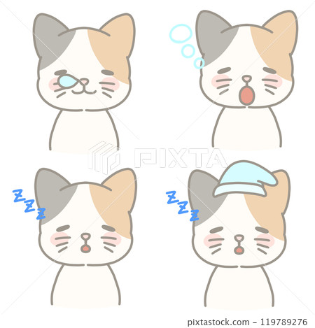 Illustrations of calico cats with various expressions - Sleeping illustration set 119789276