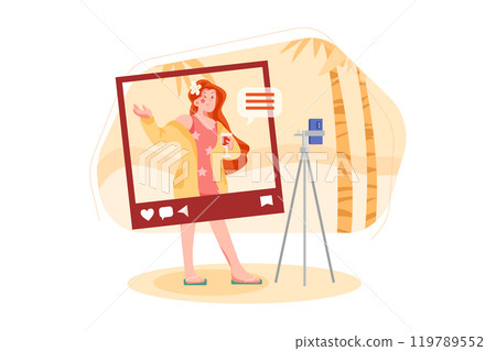 Influencer recording new video illustration Influencer recording new video illustration 119789552