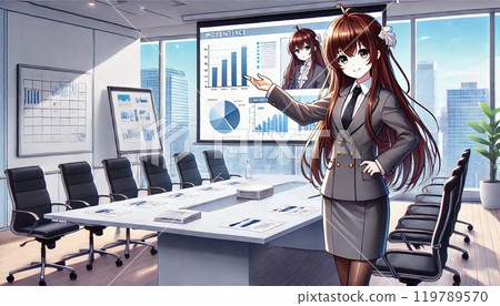美麗的女孩在會議上發言 119789570