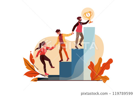 Young woman and man helping and growing together 119789599