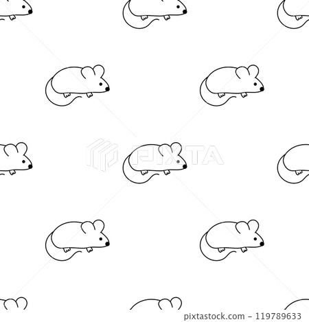 Seamless vector pattern with Cute mouse. Outline, Doodle, Line Art. Animal Background. Flat illustration. 119789633