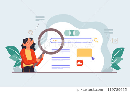 Woman looking for something with magnifying glass 119789635