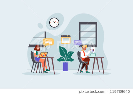 People social distancing at the office People social distancing at the office 119789640