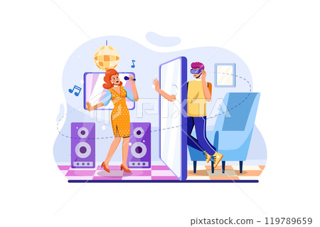 A Man Watching a Music Show Using VR Glasses 119789659