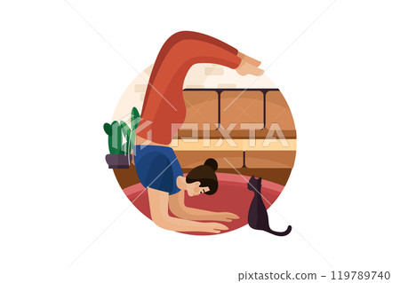 Strong woman doing chin stand yoga pose Strong woman doing chin stand yoga pose 119789740