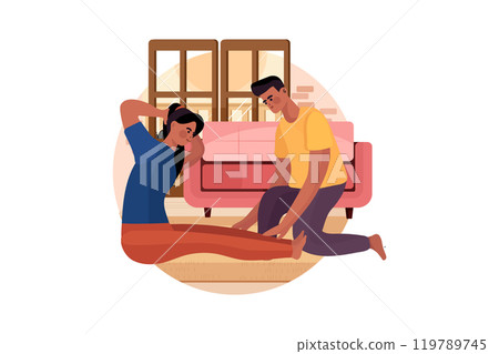 Couple doing crunches on the floor 119789745
