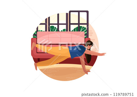 Woman doing a one-legged push up on the floor 119789751