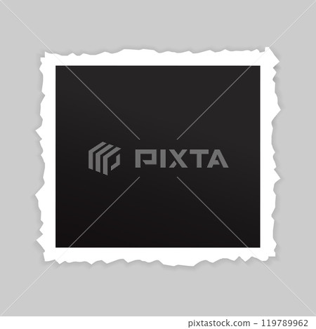 Blank retro photo frame with torn edge. Photographic print. Vector illustration 119789962