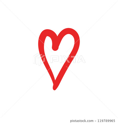 Simple doodle outline red heart isolated on white background. Hand drawn vector heart Simple doodle outline red heart isolated on white background. Hand drawn vector heart 119789965