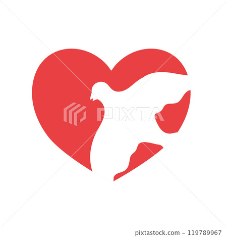 Red heart with white dove silhouette. Vector illustration 119789967