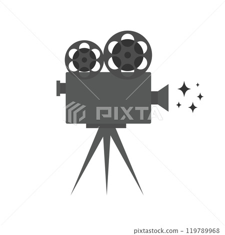 Retro movie video camera flat icon isolated on white background. Movie concept. Vector illustration 119789968