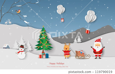 Merry Christmas and Happy new year background with Santa Claus celebrate party on Christmas night 119790019