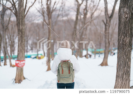Woman tourist with snow in winter season at Zao fox village, traveler sightseeing Miyagi prefecture. landmark and popular for attraction near Sendai, Tohoku, Japan. Travel and Vacation Woman tourist with snow in winter season at Zao fox village, traveler sightseeing Miyagi prefecture. landmark and popular for attraction near Sendai, Tohoku, Japan. Travel and Vacation 119790075