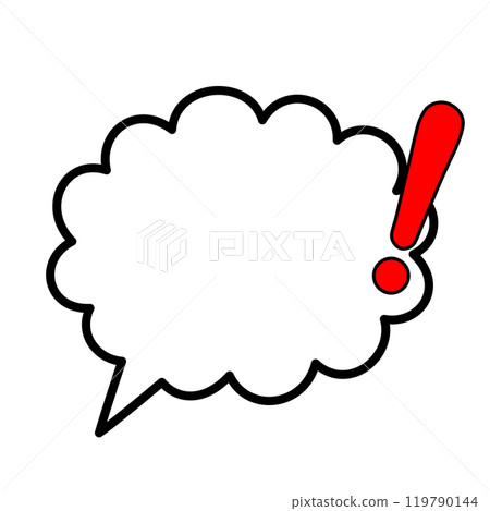 A cloud-shaped speech bubble with a mouth and a solid red exclamation mark 119790144
