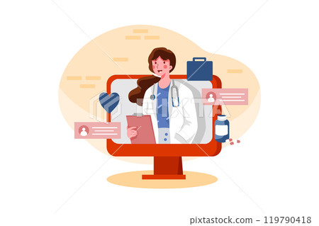 Online Doctor Consultation Illustrations Online Doctor Consultation Illustrations 119790418