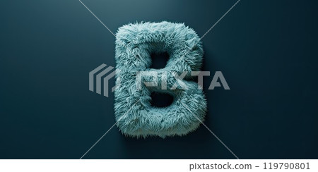 Fur letter B, 3D alphabet. Hair fluffy english font for kids education. Creative typographic element 119790801