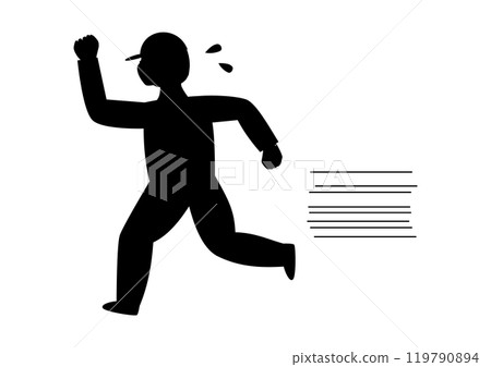 Silhouette illustration of a man running away in a panic 119790894