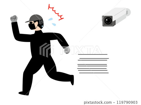 一名男子在註意到一個面向左側的盒式安全攝影機後驚慌失措地逃跑了。 一名男子在註意到一個面向左側的盒式安全攝影機後驚慌失措地逃跑了。 119790903