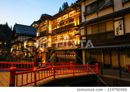 Red bridge and hot spring town Red bridge and hot spring town 119790988