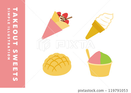 外帶糖果插圖集圖標縐紗、軟服務、瓜麵包、冰淇淋 119791053
