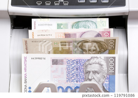 Croatian Kuna in the counting machine Croatian Kuna in the counting machine 119791086