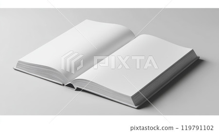 blank open book on gray background, showcasing its empty pages and realistic texture, perfect for creative designs and mockups blank open book on gray background, showcasing its empty pages and realistic texture, perfect for creative designs and mockups 119791102