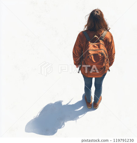 student with backpack stands on bright surface, casting long shadow. scene conveys sense of exploration and adventure student with backpack stands on bright surface, casting long shadow. scene conveys sense of exploration and adventure 119791230