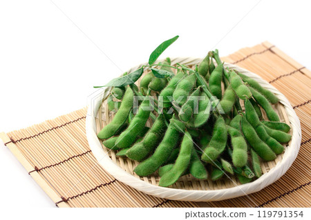 Edamame beans on a basket (white background) 119791354