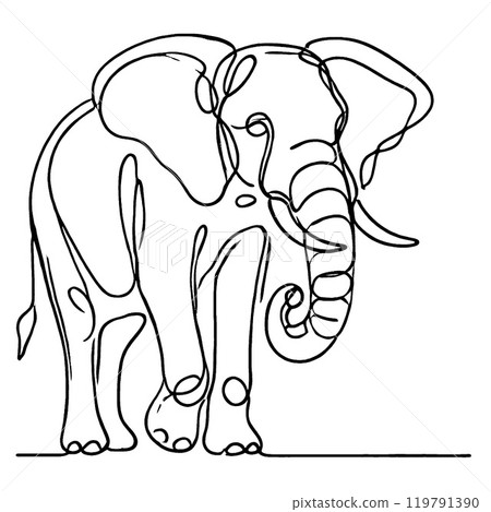 用簡單的線條繪製的大象插圖 119791390