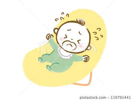 一個哭泣的嬰兒騎著保鑣的手繪插圖 一個哭泣的嬰兒騎著保鑣的手繪插圖 119791441