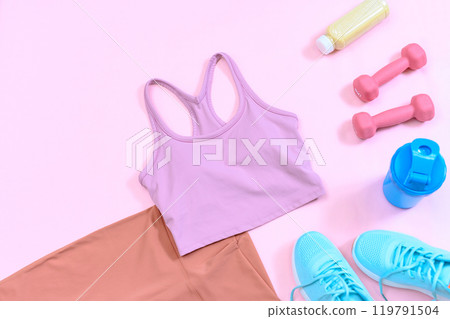 A set of items for women who are starting to exercise, sportswear, background material, background 119791504