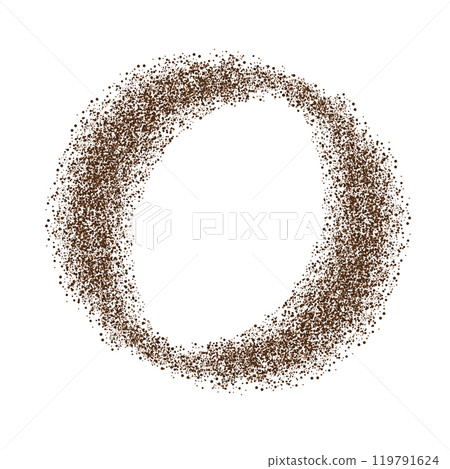 Coffee ground speckles powder, cocoa top view. Grainy bean with particles textured stain. Brown chocolate dust. grains and granules shape 119791624