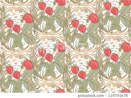 Strawberry. Branch with berries, leaves and flowers Strawberry. Branch with berries, leaves and flowers 119791676